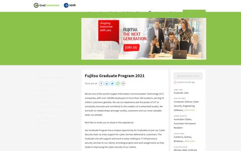Fujitsu - Fujitsu Graduate Program 2021 - GradConnection