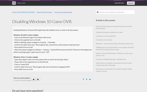 Disabling Windows 10 Game DVR. - gog.com support center