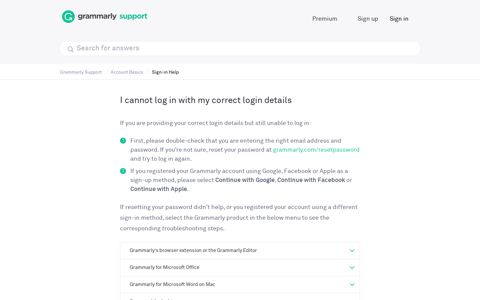 I cannot log in with my correct login details – Grammarly Support