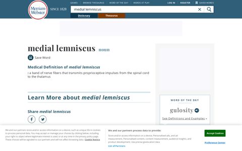 Medial Lemniscus Medical Definition | Merriam-Webster ...