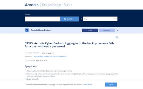 Acronis Cyber Backup: logging in to the backup console fails ...