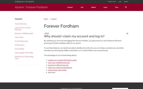 Why should I claim my account and log in? - Forever Fordham