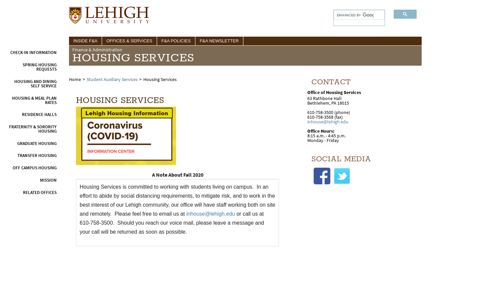 Housing Services - Finance & Administration - Lehigh University