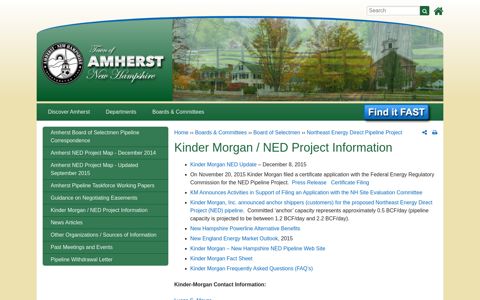 Kinder Morgan / NED Project Information | Town of Amherst NH