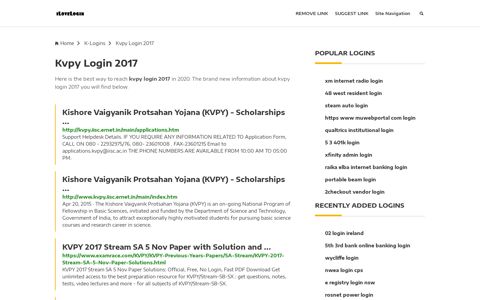 Kvpy Login 2017 ❤️ One Click Access