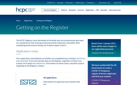 Getting on the Register - HCPC