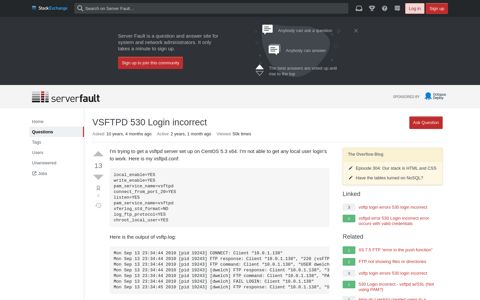 VSFTPD 530 Login incorrect - Server Fault