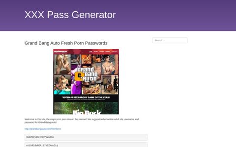 Grand Bang Auto Fresh Porn Passwords – XXX Pass Generator