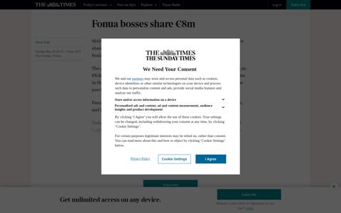 Fonua bosses share €8m | The Sunday Times