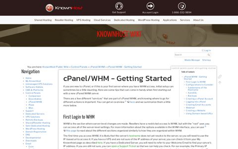 cPanel/WHM - Getting Started [KnownHost Wiki]