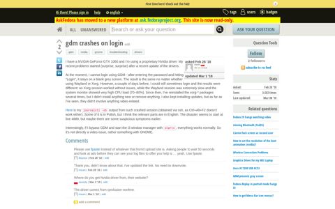 gdm crashes on login - Ask Fedora: Community Knowledge ...