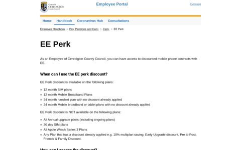 EE Perk | Employee Portal - Ceredigion County Council