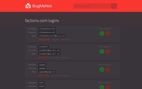 factorio.com passwords - BugMeNot