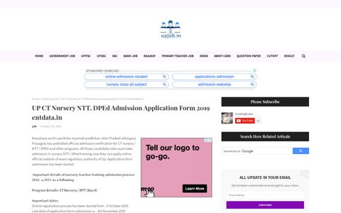 UP CT Nursery NTT, DPEd Admission Application Form 2019 ...