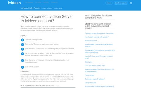 How to connect Ivideon Server to Ivideon account?