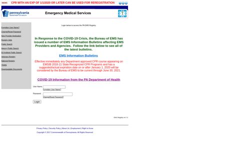 PA Department of Health EMS Registry Log-On - PA EMS ...