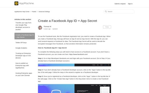 Create a Facebook App ID + App Secret – AppMachine Help ...