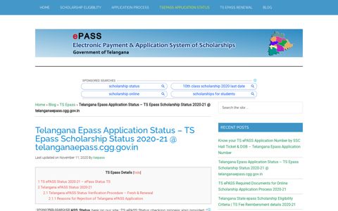 Telangana ePASS Status 2020-21 | Online TS ePASS ...