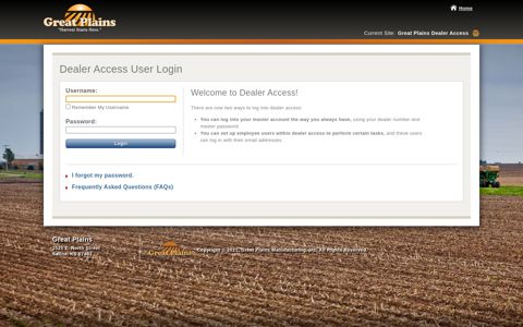 Great Plains Dealer Access: Dealer Access User Login