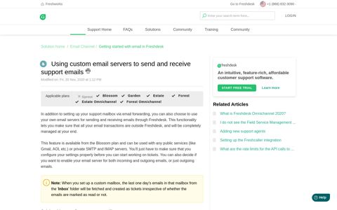 Using custom email servers to send and receive support emails