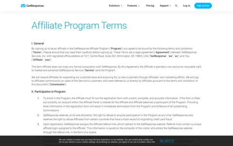 Affiliate Program Terms - GetResponse
