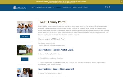 FACTS Family Portal - Cornerstone Schools of Washington, DC