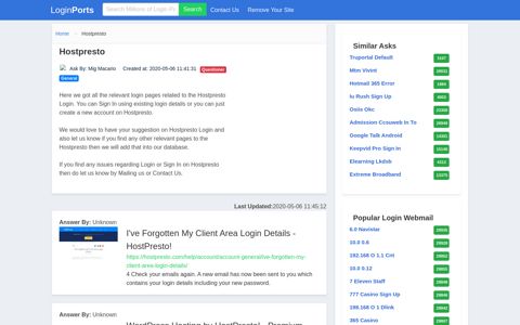 Login Hostpresto or Register New Account - LoginPorts