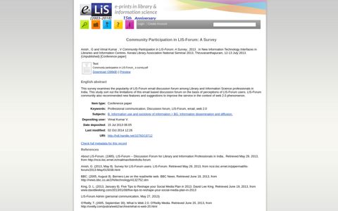 Community Participation in LIS-Forum: A Survey - E-LIS ...