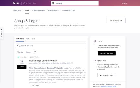 Ideas Topic Page - Setup & Login - Hulu Community