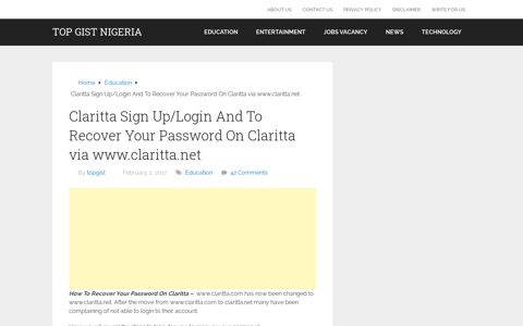 Claritta Sign Up/Login And To Recover Your Password On ...