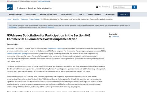GSA Issues Solicitation for Participation in the Section 846 ...