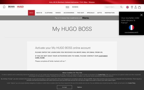 HUGO BOSS Online Store - My Account - Activate Experience ...