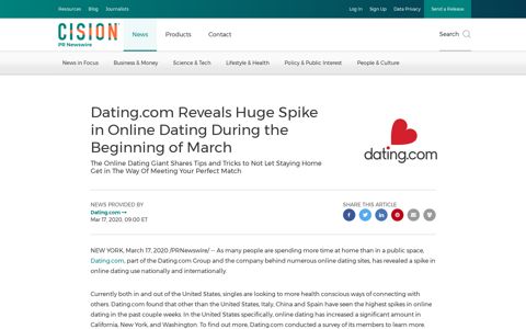 Dating.com Reveals Huge Spike in Online Dating During the ...