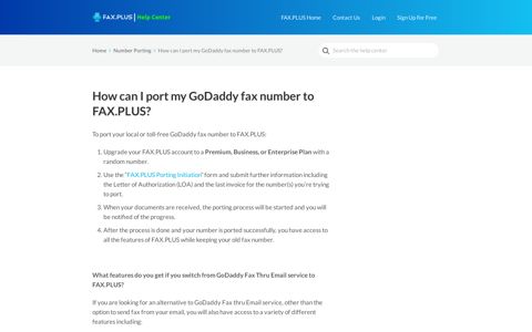 How can I port my GoDaddy fax number to FAX.PLUS? - FAX ...