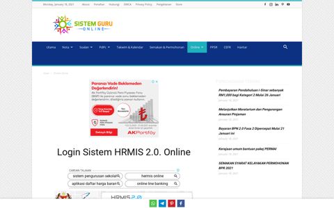 Login Sistem HRMIS 2.0. Online - Sistem Guru Online
