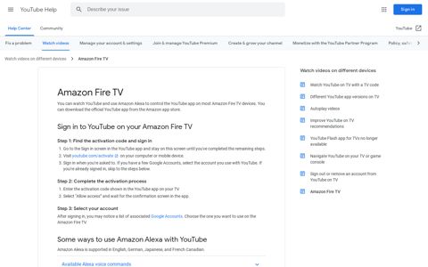 Amazon Fire TV - YouTube Help - Google Support