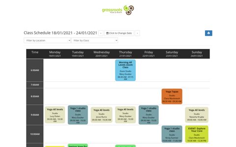Grassroots Yoga & Health Client Portal | Class Schedule