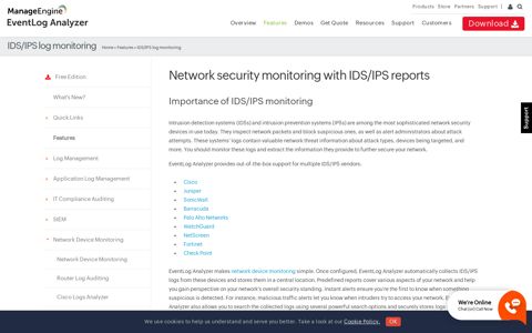 IDS/IPS tools - monitoring - ManageEngine