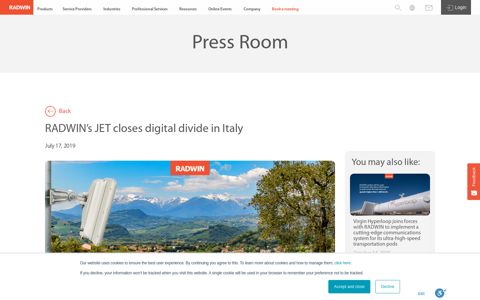 RADWIN's JET closes digital divide in Italy | RADWIN