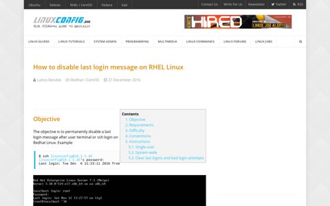 How to disable last login message on RHEL Linux ...