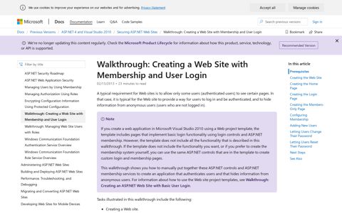Walkthrough: Creating a Web Site with Membership and User ...