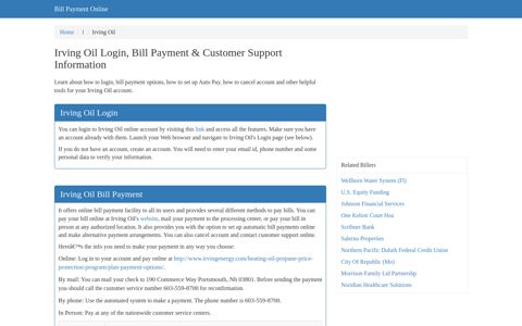 Irving Oil Login, Bill Payment & Customer Support Information
