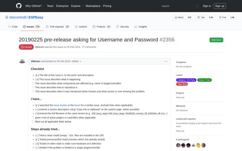 20190225 pre-release asking for Username and Password ...
