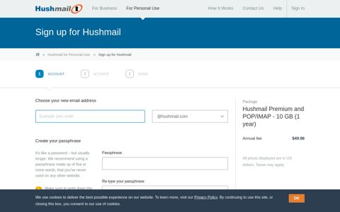 Sign up for Hushmail