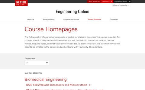 Course Homepages | Engineering Online | NC State University