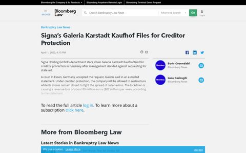Signa's Galeria Karstadt Kaufhof Files for Creditor Protection