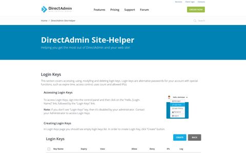 DirectAdmin Web Control Panel Login Keys - Site-Helper.com