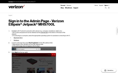Sign in to the Admin Page - Verizon Ellipsis Jetpack MHS700L