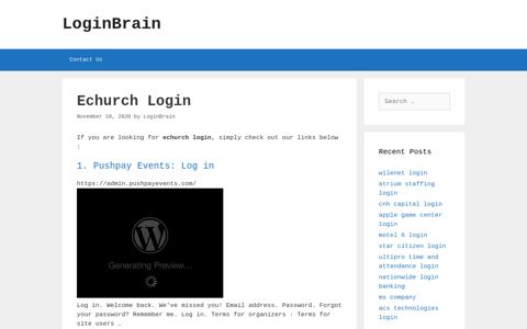 Echurch Pushpay Events: Log In - LoginBrain