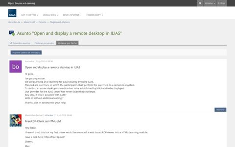 Asunto "Open and display a remote desktop in ILIAS"